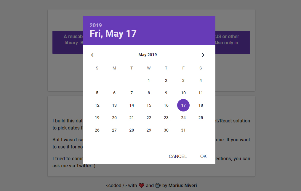 Screenshot of the datepicker